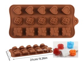 Molde silicona corazones rosas y regalos
